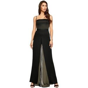 Tadashi ✘ Seaton Wide Leg Double Layered Crepe Chiffon Panel Dress Pant Black, 2